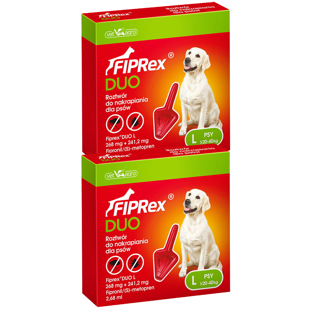 Fiprex DUO L KROPLE na Pchły Kleszcze dla Psa 20-40kg Ochrona na 60 dni